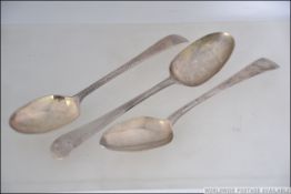 3 18th century Georgian silver hallmarked table spoons to include possibly John Lambe,