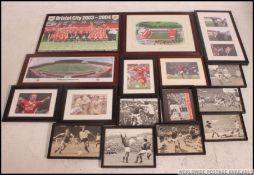 A good collection of framed and glazed Bristol City football photographs ,