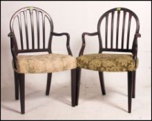 A pair of late 18th / early 19th century Georgian mahogany dining chairs raised on square tapered