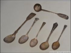 6 various silver hallmarked spoons to include ladles and teaspoons.