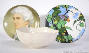 A Belleek fruit bowl having white glaze being stamped to underside together with an Art Deco Royal