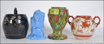 Mixed group to include , Bohemian multi coloured glass vase , ginger jar with notation to base ,