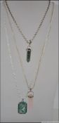 A collection of 3 silver necklaces to include 2 agate pendant drops to 2 along with a Chinese