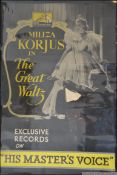 2 vintage 1950's HMV music posters - One for Miluza Korjusin in The Great Waltz together with