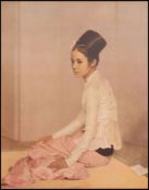 A mid century retro framed print of a maiden ' Saw Ohn Nyum ' set within the original frame.