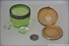 A silver and enamel collar greed glass match holder together with a silver hallmarked and enamel