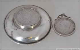 A silver ( tested ) peanut dish having inset Austrian silver Thal coin to centre dated 1780