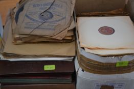 A collection of vintage 7 and 10 inch 78rpm records of various artists and genres to include Edison,