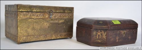 A late 19th early 20th century Japanese work box having applied scenes of scholars along with a