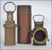 A small collection of items to include a vintage miners / warning lamp along with a vintage vehicle