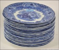 A collection of 18 George Jones blue and white plates in the ' Abbey ' pattern being stamped to the