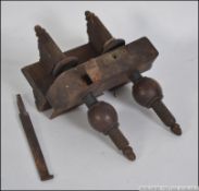 A rare 19th century screwstem W Greenslade wood working plough plane having wooden finial