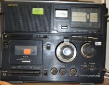 A retro Sony world band radio SW1 - SW2 - SW3 - FM -MW with an integrated cassette recorder in