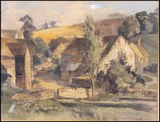 Donald H Edwards. A watercolour painting on board being framed and glazed, likely the Slad Valley.