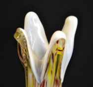 A retro 20th century hand blown Murano style tall studio glass vase having many colours throughout