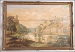 A large framed oil on board painting - scene of The Clifton Suspension Bridge in Bristol ,