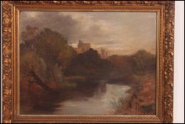 English school 19th century oil on canvas painting of Windsor Castle from the river being set