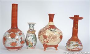 A collection of 19th century Japanese Satsuma ware ceramics to include candlestick vase,