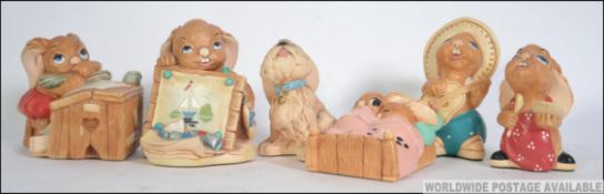A collection of Pendelfin character figurines ( 6 in total ) Measures: 10cms high.
