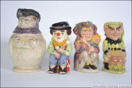 Toby Jugs, A Royal Doulton The Clown D6935, Leprechaun D6948 & The Jester D6910.