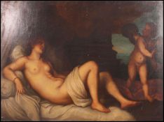A large unframed Italian School 19th century classical oil on canvas painting of the goddess Venus