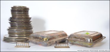 2 silver plated tureens with lids and glass liners together with an extensive collection of silver
