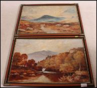 A pair of Scottish / Welsh oil on canvas large paintings of moorland scenes,