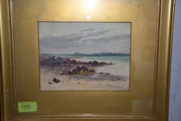 MAUD SALMON. A signed watercolour of a coastal scene being framed and glazed .