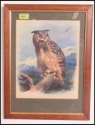 After Archibald Thorburn framed and glazed print of an Eagle Owl with mountain scape to background.