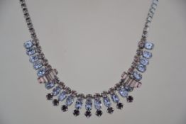 A vintage 1950's rhinestone prom necklace set with baguette, round and oval cut, pink,