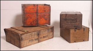 A vintage 20th century fishmonger's wooden crate / trug with notation together with a vintage