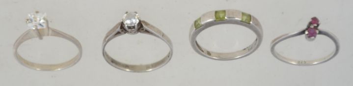 3 silver 925 single stone solitaire dress rings to include square cut cz,