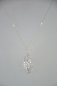 A fine silver necklace chain and crystal drop pendant. Marked 925. Weight 7.