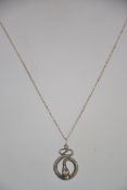 A silver 925 curb linked necklace chain with C clasp having a 925 snake pendant.