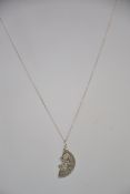 A fine silver necklace chain with half coin pendant. Marked 925 / Chain 40cms / Weight 1.