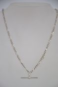 A silver figaro linked necklace chain and bar complete with lobster clasp. Weight 16.