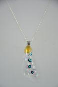 A silver contemporary ladies Murano style art glass necklace with tutti frutti type drop glass