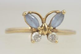 A 9ct gold hallmarked ladies butterfly ring inset with CZ stones. Hallmarked for Sheffield.
