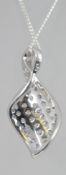 A silver 925 fine curb linked necklace chain with lobster clasp having a CZ 925 swirl pendant.