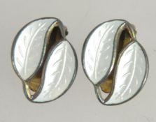 A vintage Norwegian pair of silver and enamel set clip on earrings by David Anderson.