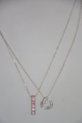 2 silver contemporary necklace and pendants to include heart shaped with inset cz stones and a