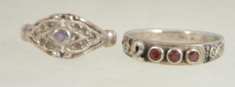 A vintage silver ruby garnet stone band ring ' 2000 ' the three zeros with inset garnets.