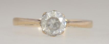 A hallmarked 9ct gold ring with single clear stone in a prong setting approx 75pts.