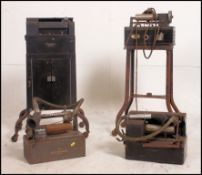 Two c1920s floor standing Industrial Dictaphones both with separate recording and playback devices
