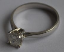 An 18ct white gold Princess cut single stone diamond ring.