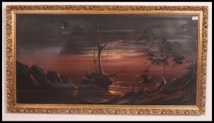 A large 20th century oil on canvas Cornish ship at low tide scene painting. Framed.