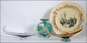 2 Venetian glass gondolas , probably Murano ,