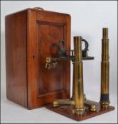 An early 20th century mahogany cased stereo viewer. Brass viewing pieces, in the original case.