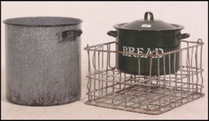 A vintage metal milk crate,