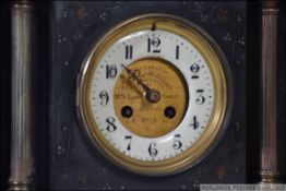A 19th century large slate mantel clock with 8 day Japy Freres brass movement.